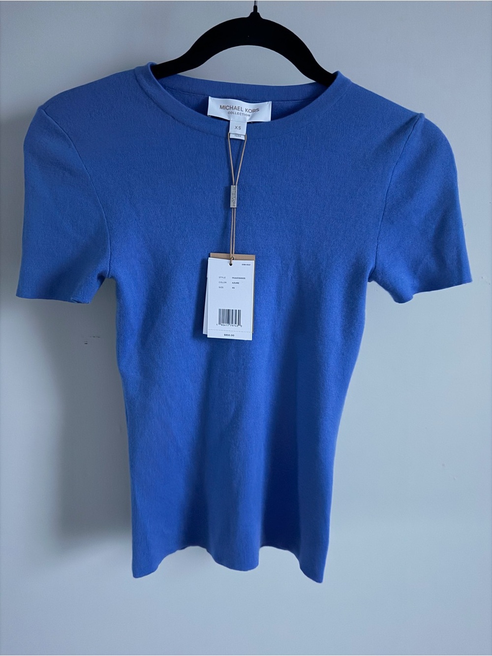 Michael Kors Collection 100% Cashmere Short Sleeve Knit Sweater Azure Blue XS NW